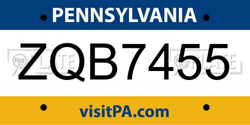 ZQB7455 Pennsylvania License Plate