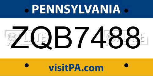 ZQB7488 Pennsylvania License Plate