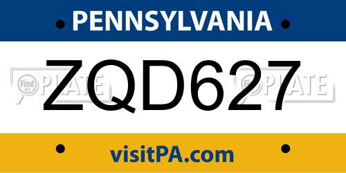 ZQD627 Pennsylvania License Plate