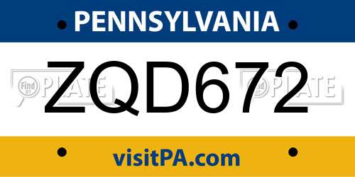 ZQD672 Pennsylvania License Plate