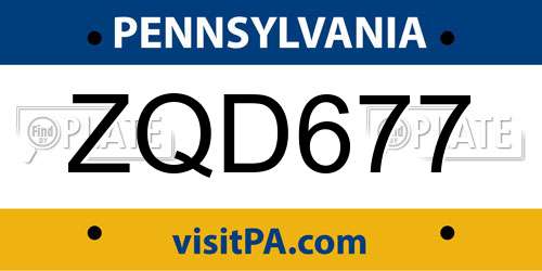 ZQD677 Pennsylvania License Plate