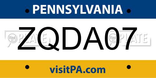 ZQDA07 Pennsylvania License Plate