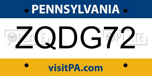 ZQDG72 Pennsylvania License Plate