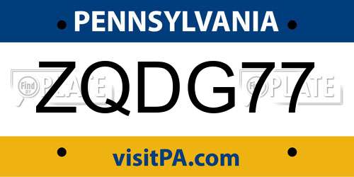 ZQDG77 Pennsylvania License Plate