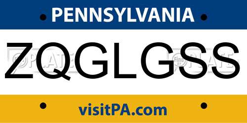 ZQGLGSS Pennsylvania License Plate