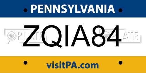 ZQIA84 Pennsylvania License Plate