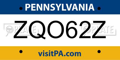 ZQO62Z Pennsylvania License Plate