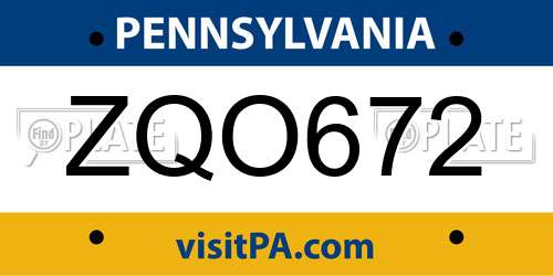 ZQO672 Pennsylvania License Plate