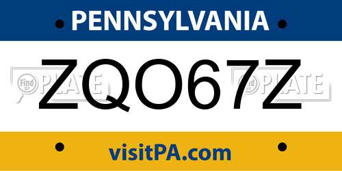 ZQO67Z Pennsylvania License Plate