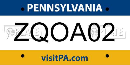 ZQOA02 Pennsylvania License Plate
