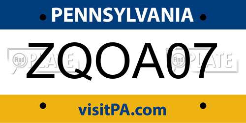 ZQOA07 Pennsylvania License Plate