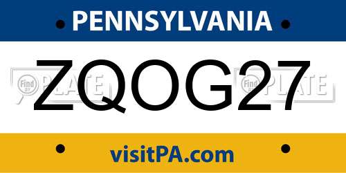 ZQOG27 Pennsylvania License Plate