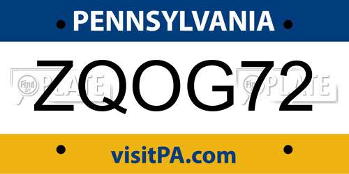 ZQOG72 Pennsylvania License Plate