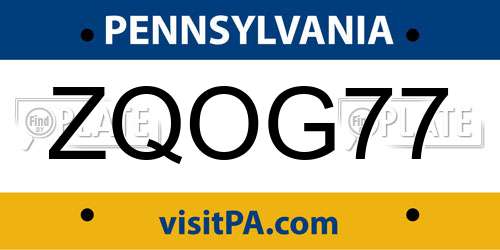ZQOG77 Pennsylvania License Plate