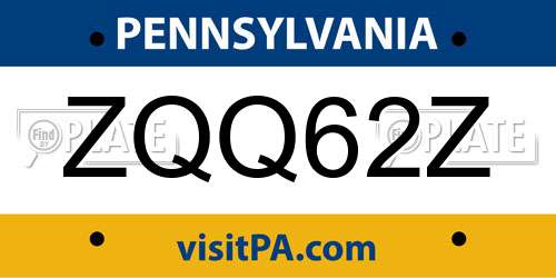 ZQQ62Z Pennsylvania License Plate
