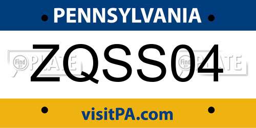 ZQSS04 Pennsylvania License Plate
