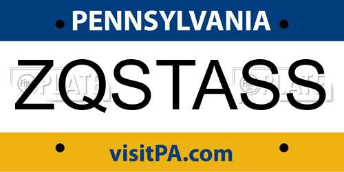 ZQSTASS Pennsylvania License Plate