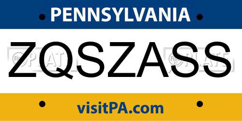 ZQSZASS Pennsylvania License Plate