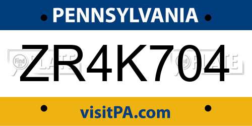 ZR4K704 Pennsylvania License Plate