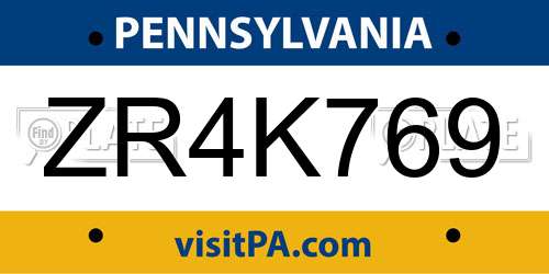 ZR4K769 Pennsylvania License Plate