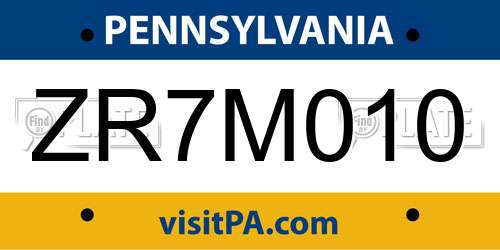ZR7M010 Pennsylvania License Plate