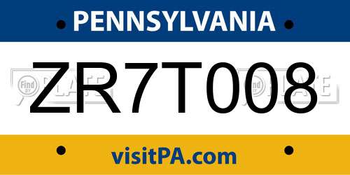 ZR7T008 Pennsylvania License Plate