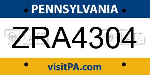ZRA4304 Pennsylvania License Plate