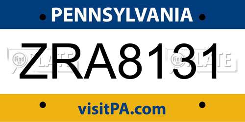 ZRA8131 Pennsylvania License Plate