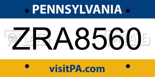 ZRA8560 Pennsylvania License Plate
