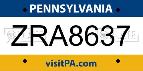 ZRA8637 Pennsylvania License Plate