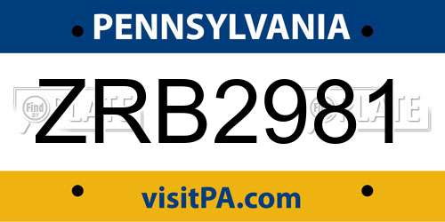 ZRB2981 Pennsylvania License Plate