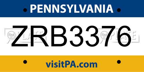 ZRB3376 Pennsylvania License Plate