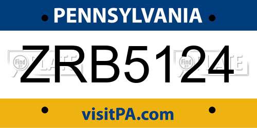 ZRB5124 Pennsylvania License Plate
