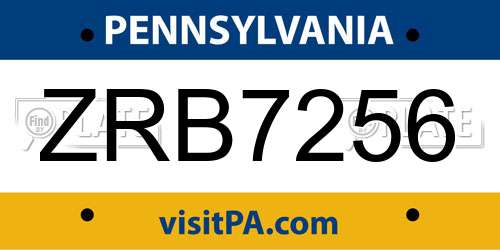 ZRB7256 Pennsylvania License Plate