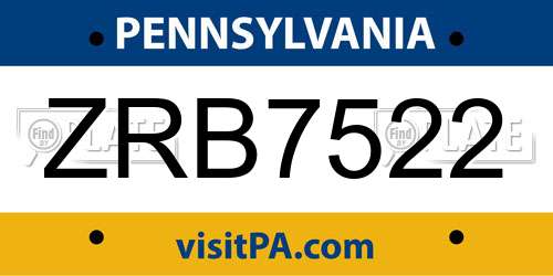 ZRB7522 Pennsylvania License Plate