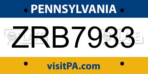 ZRB7933 Pennsylvania License Plate