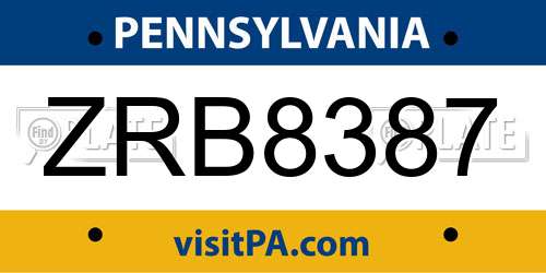 ZRB8387 Pennsylvania License Plate