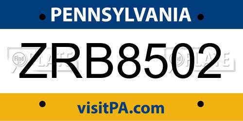 ZRB8502 Pennsylvania License Plate
