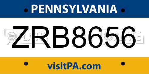 ZRB8656 Pennsylvania License Plate