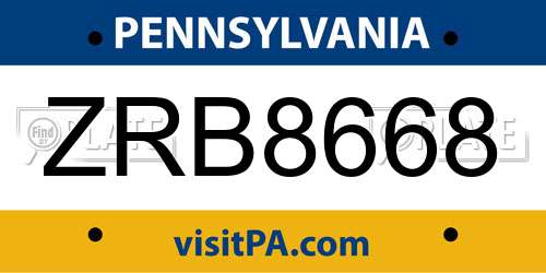 ZRB8668 Pennsylvania License Plate