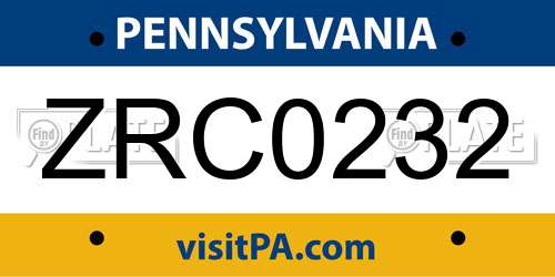 ZRC0232 Pennsylvania License Plate