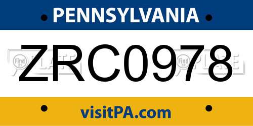 ZRC0978 Pennsylvania License Plate