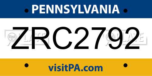 ZRC2792 Pennsylvania License Plate