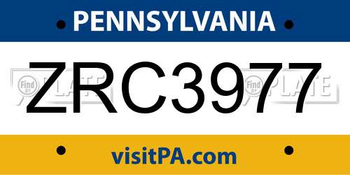 ZRC3977 Pennsylvania License Plate