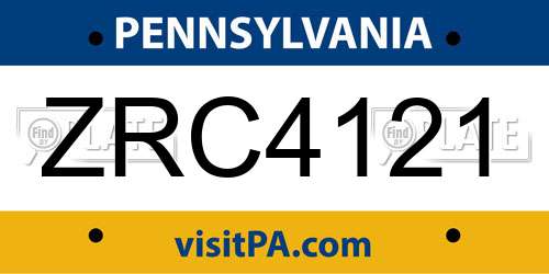 ZRC4121 Pennsylvania License Plate