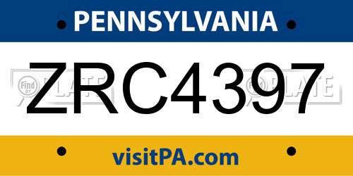 ZRC4397 Pennsylvania License Plate