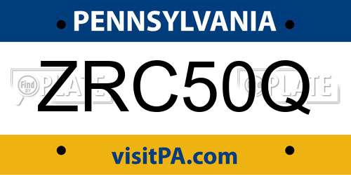 ZRC50Q Pennsylvania License Plate