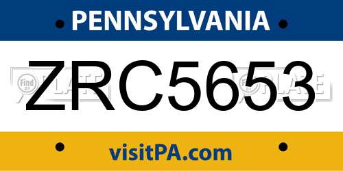 ZRC5653 Pennsylvania License Plate