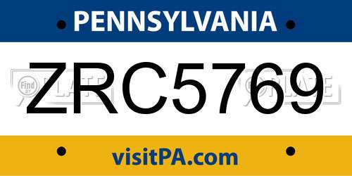 ZRC5769 Pennsylvania License Plate