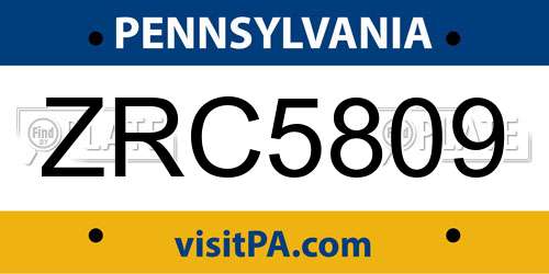 ZRC5809 Pennsylvania License Plate
